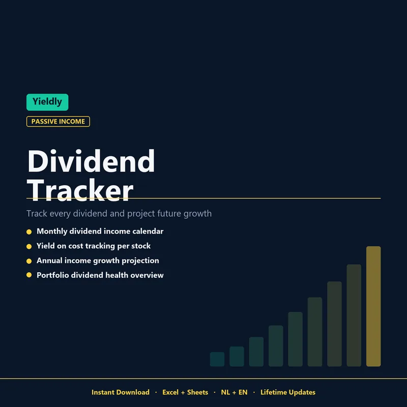 Dividend Tracker template — passive income dashboard with payout calendar and Dutch Box 3 module
